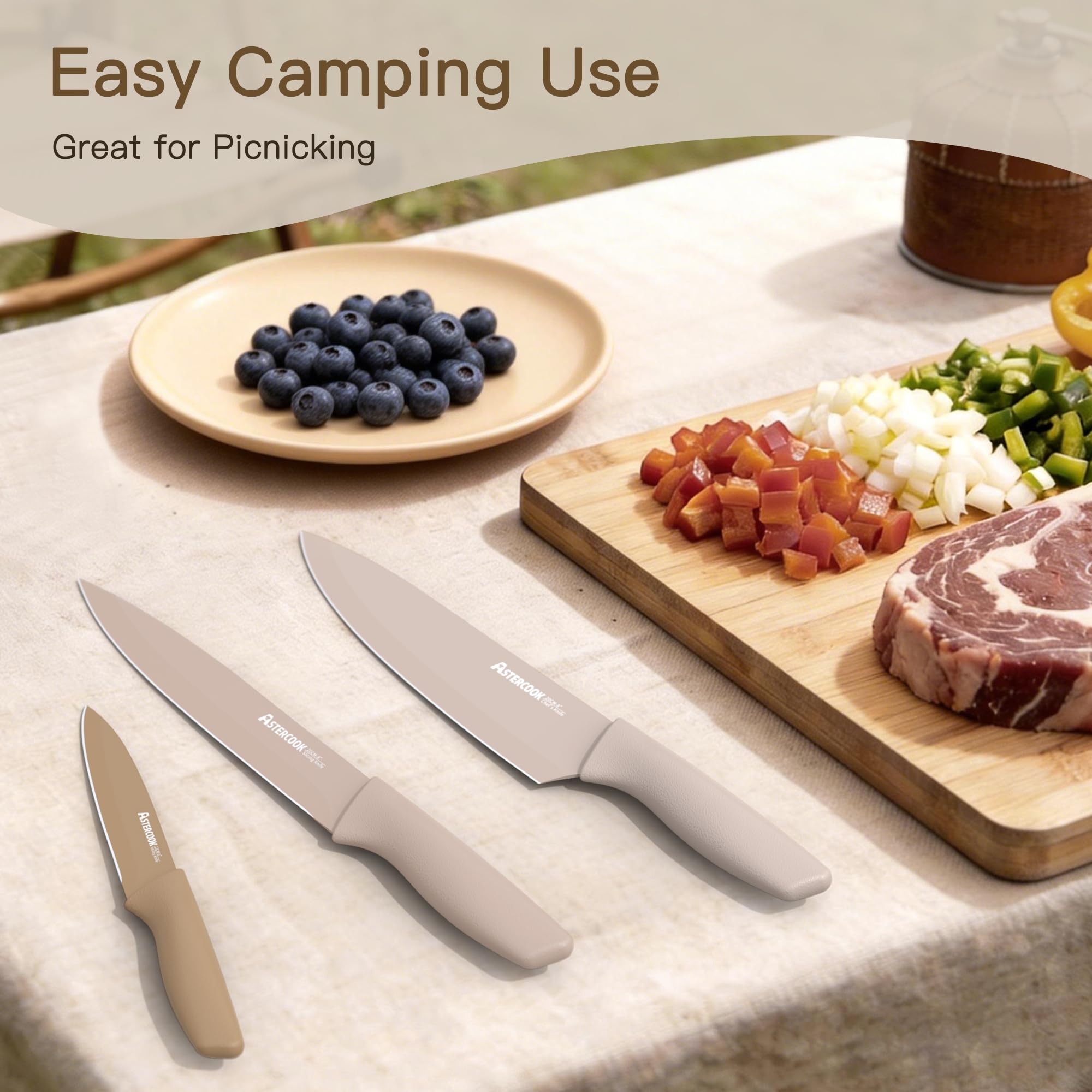 Astercook knives in drawer organized with guards for compact safety