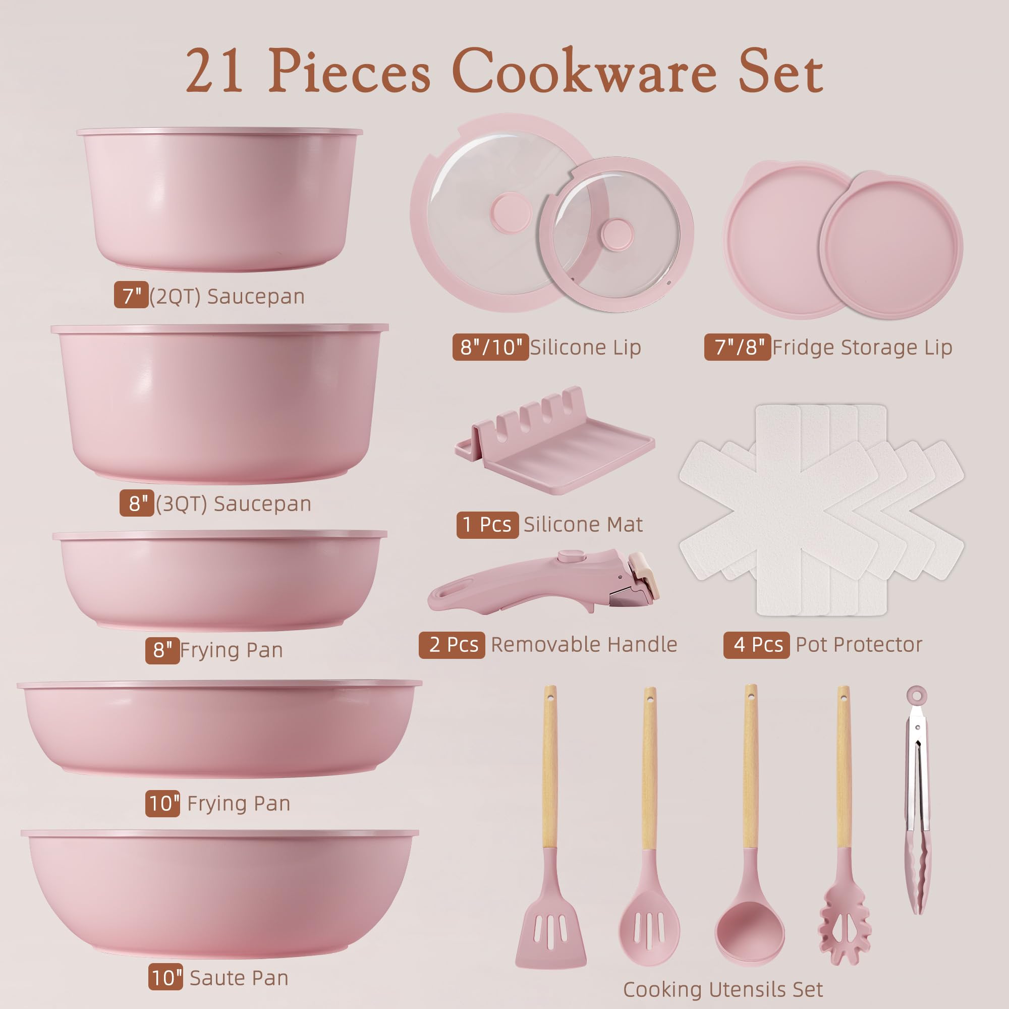 Astercook pink cookware set on kitchen counter showing stylish, modern appeal