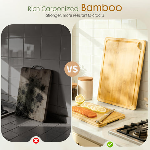 Astercook boards styled on kitchen counter conveying elegant storage