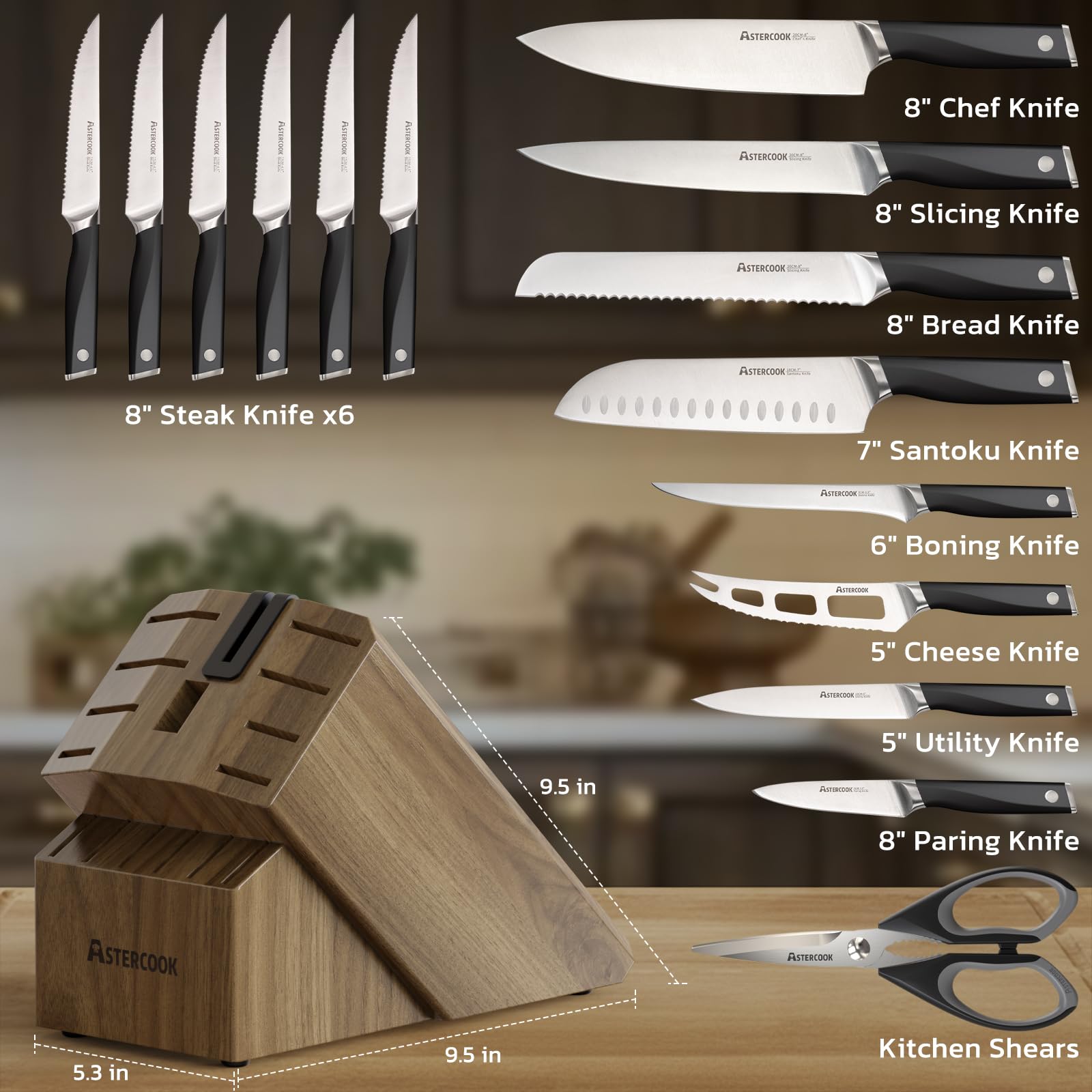 Astercook lifestyle kitchen setup showing elegant block on countertop enhancing decor