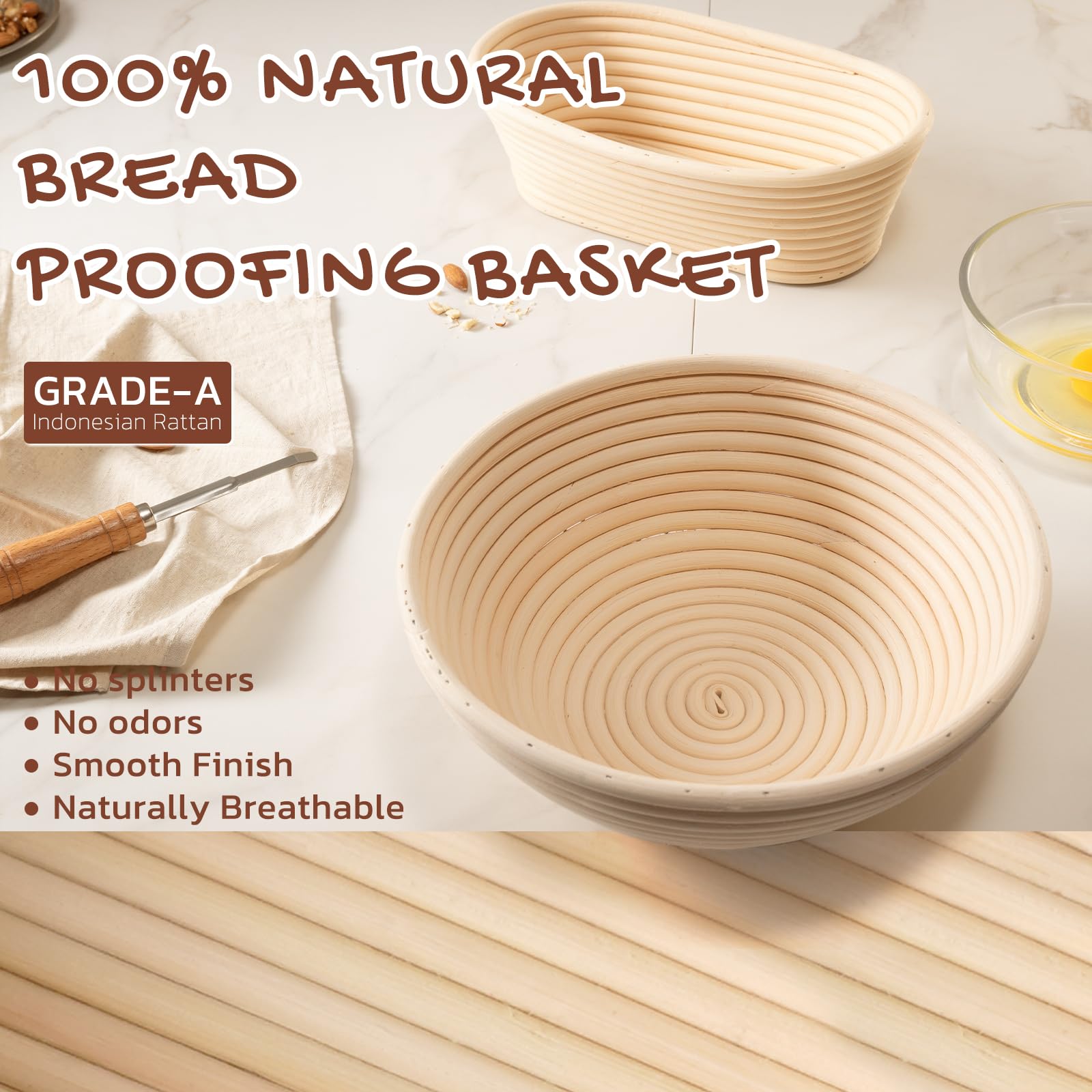 Astercook oval banneton close detail showing rattan weave for improved airflow