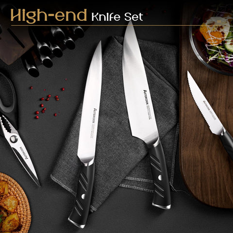 Astercook knife next to fruit for scale, illustrating blade length and household fit