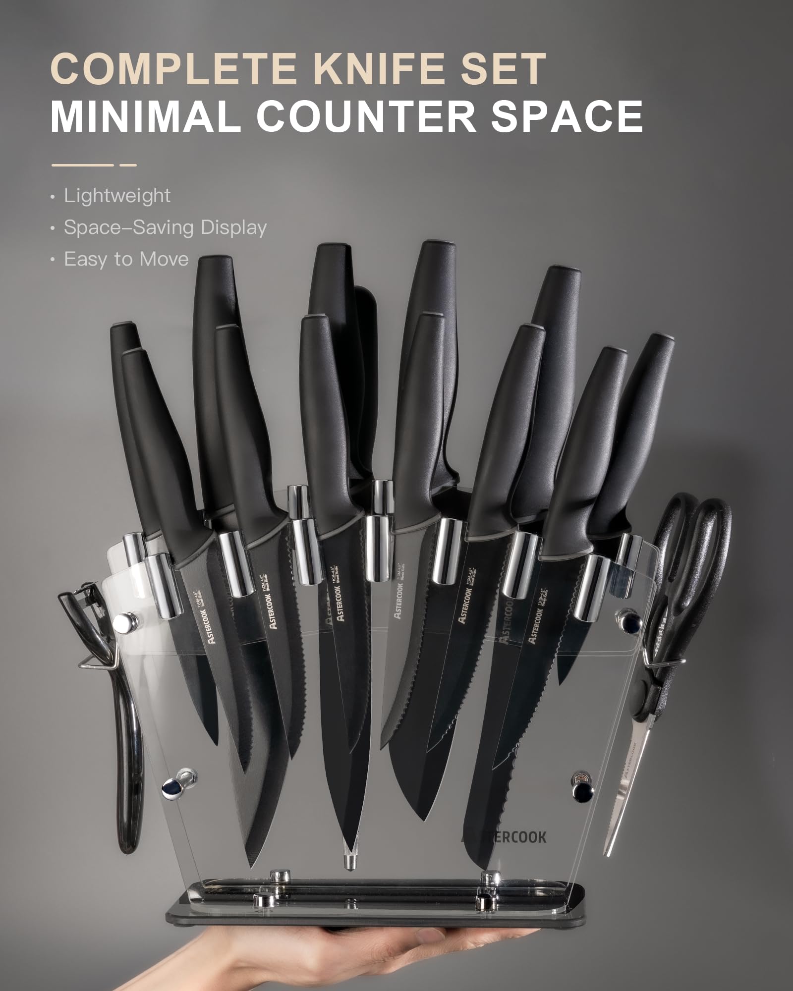 Astercook sharpener and shears included display for on-counter maintenance convenience