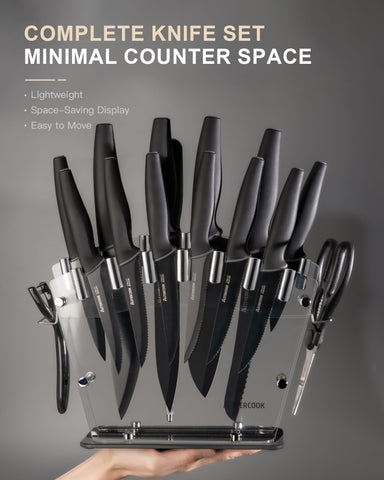Astercook sharpener and shears included display for on-counter maintenance convenience