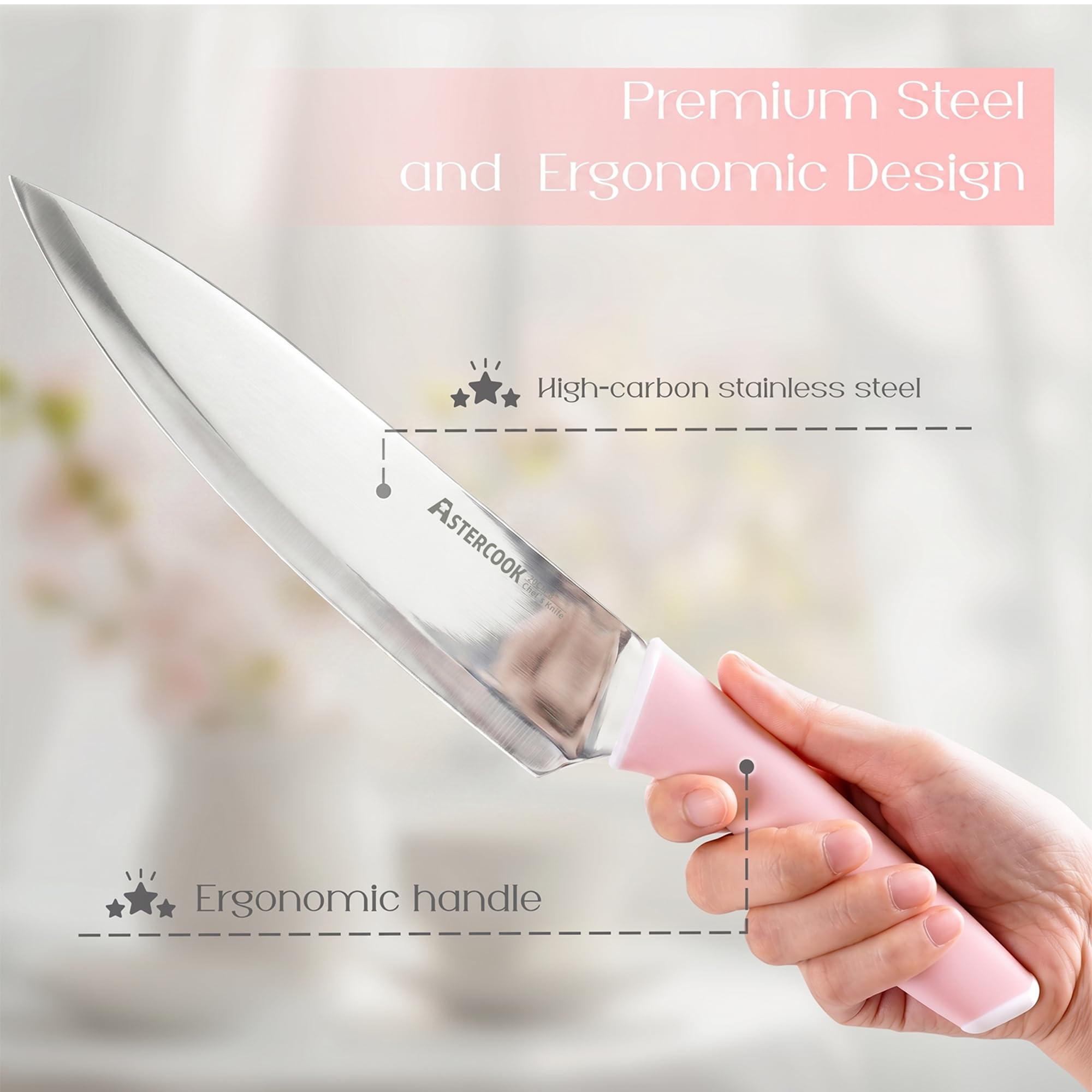 Astercook built-in sharpener in block, offering quick edge maintenance at home