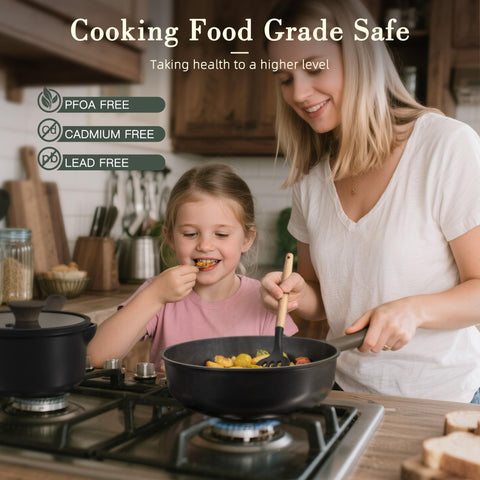 Astercook cookware next to common kitchen items showing real-world scale