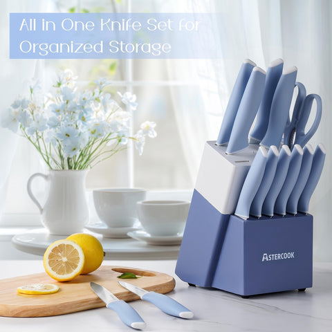 Astercook knives beside ruler for size comparison to demonstrate versatile blade lengths benefit
