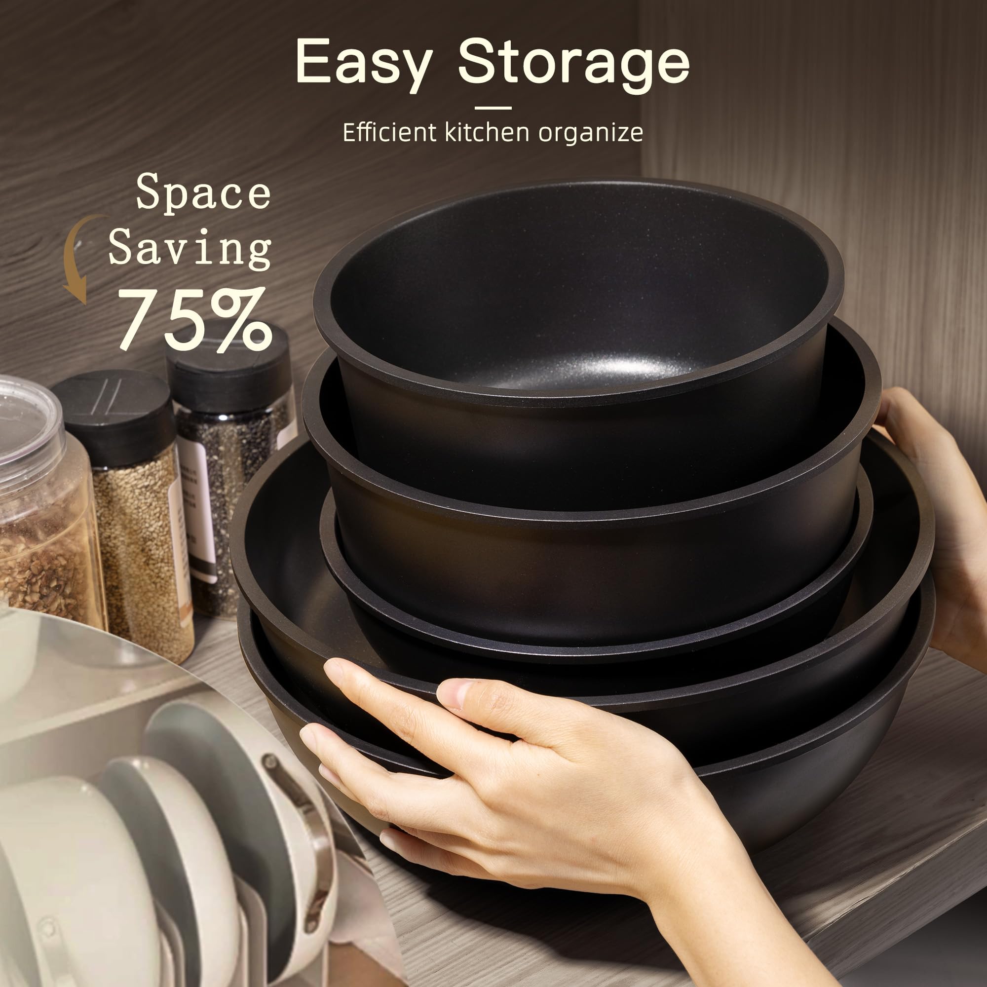 Astercook cookware next to hand showing real-world size and scale advantage