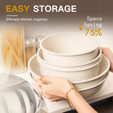 Astercook stacked pots and lids saving cupboard space for small kitchens