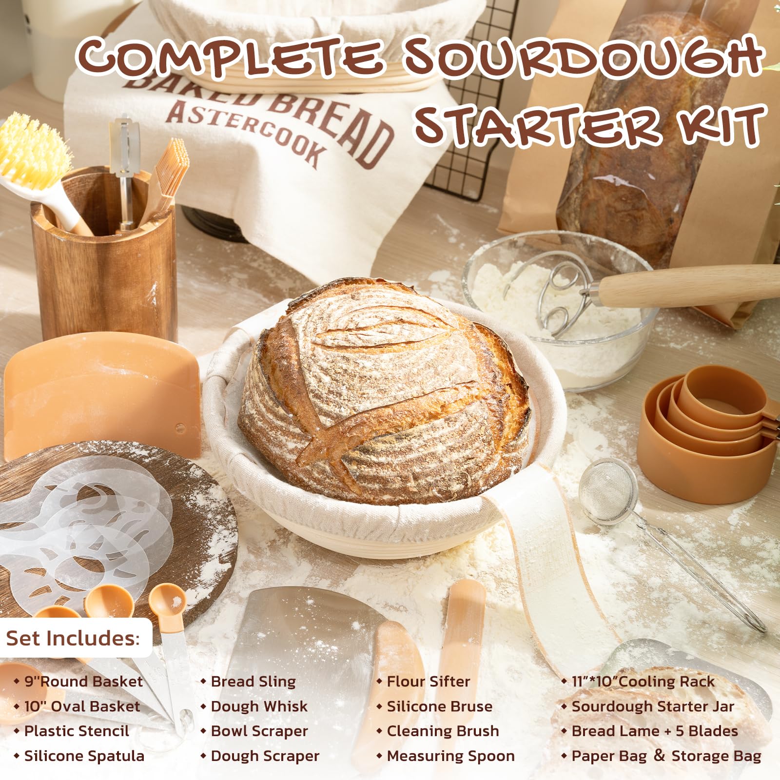 Astercook starter jar and measuring tools for accurate feedings and controlled hydration