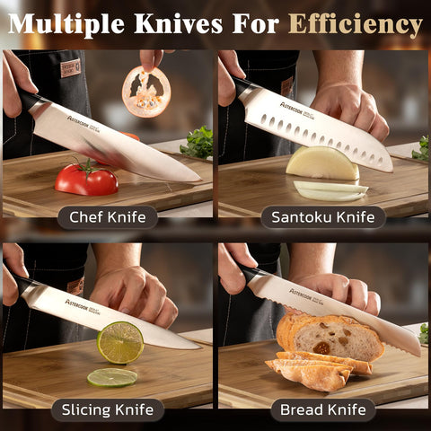 Astercook serrated steak knives close detail showing consistent dinner-ready cuts