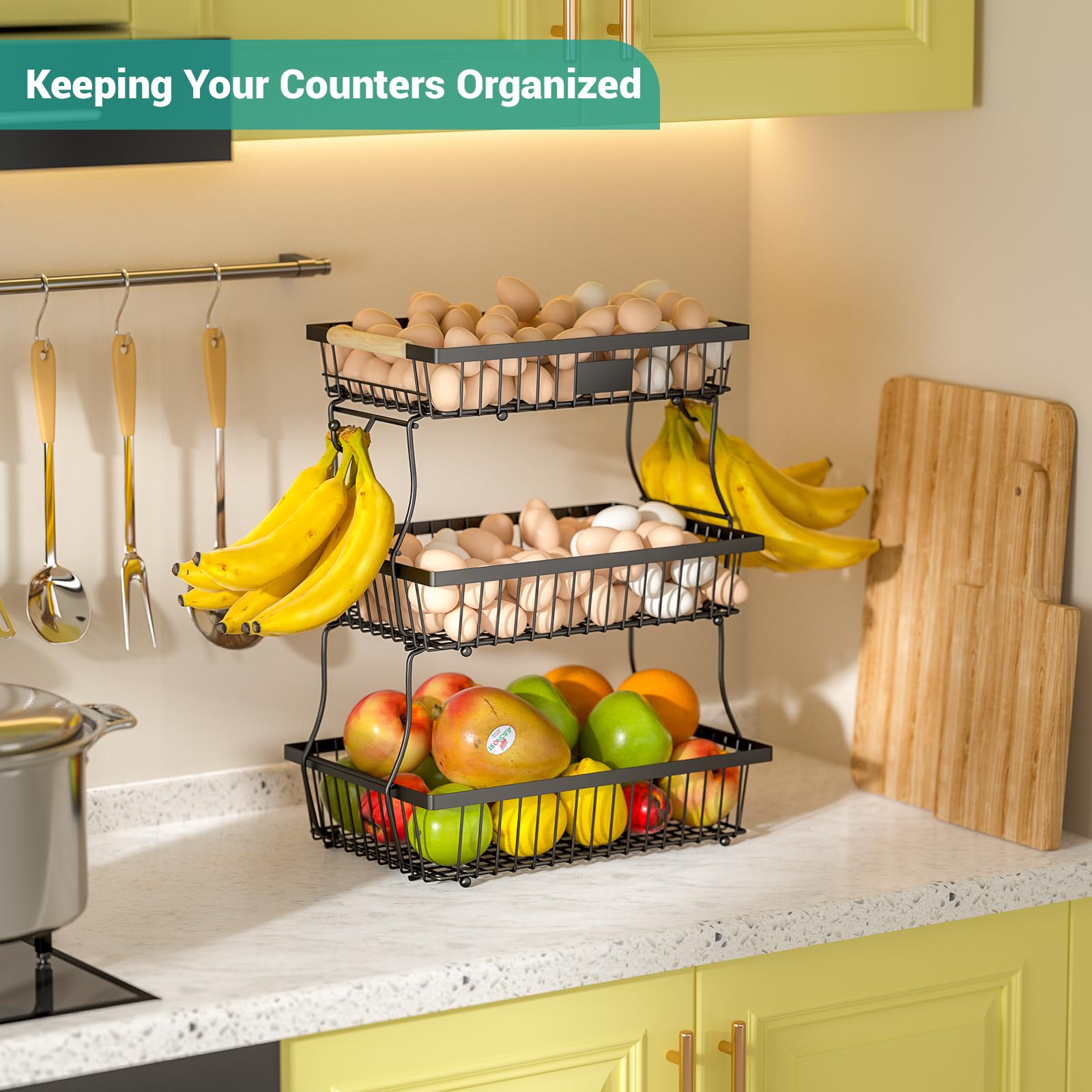 astrorhine banana hangers holding fruit to prevent bruising and free bowl space