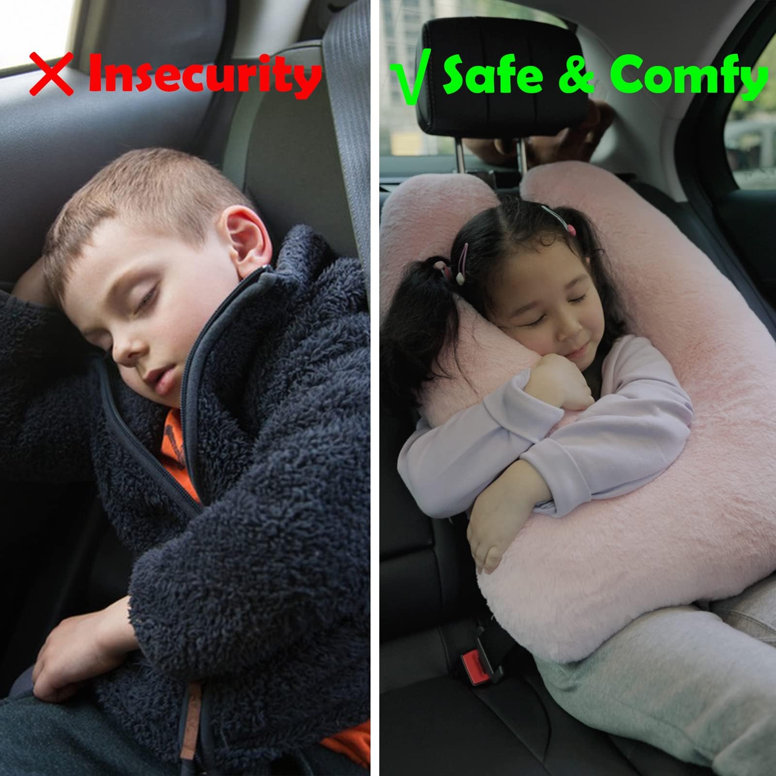 Atablyn child using pillow in car seat for safer, comfy naps