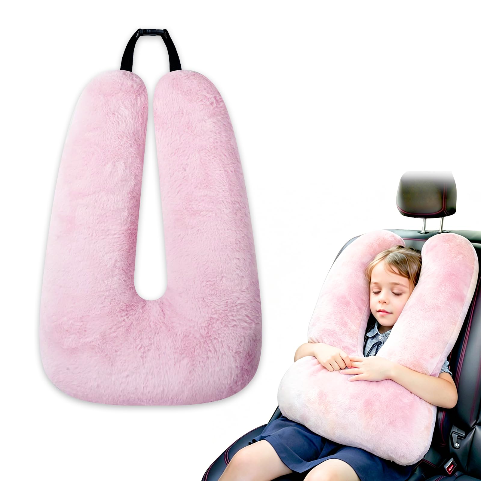 Atablyn front view of pink travel pillow showing shape and comfort