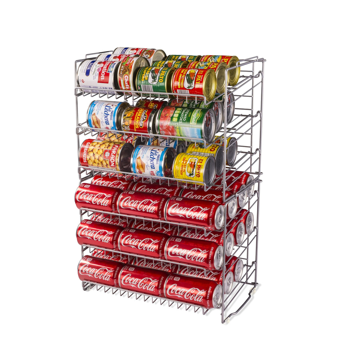 Atlantic front view compact double canrack shows organized cans and easy access