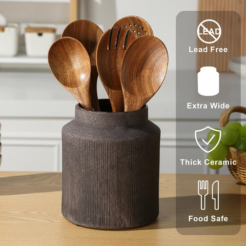 ATLZBLTCI crock in use with wooden utensils showing easy access