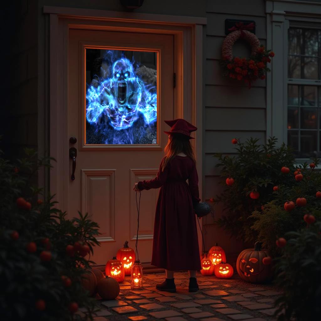 AtmosFX Seductive Siren close-up on screen creating eerie window attraction
