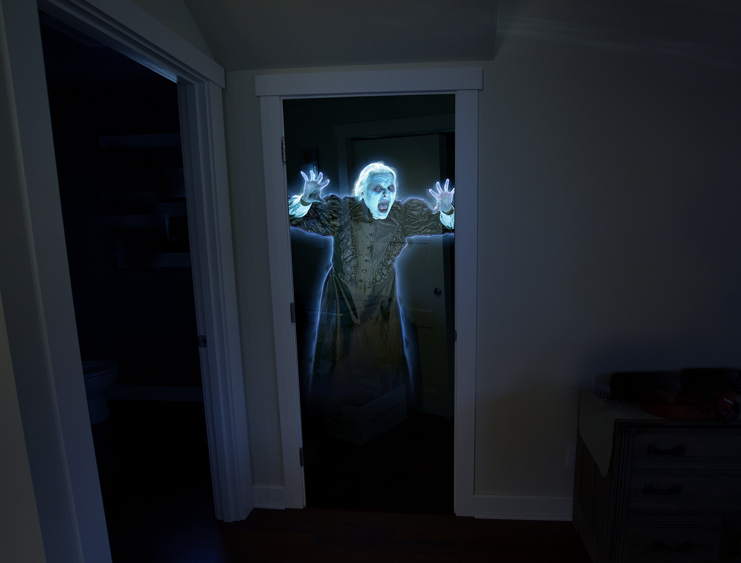 AtmosFX in living room party setup adding atmospheric haunted decoration