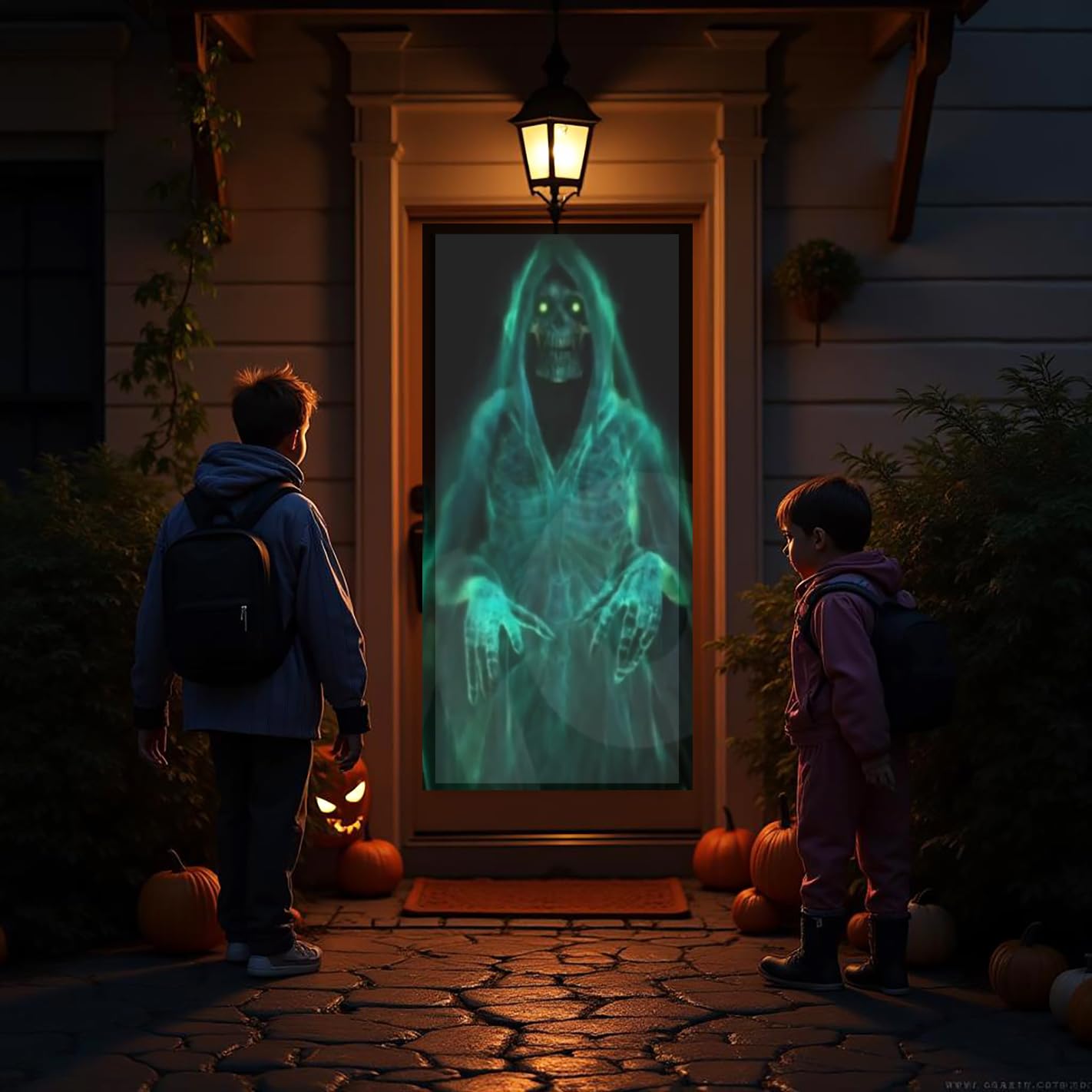 AtmosFX projection on a window creating life-sized haunted silhouette effect