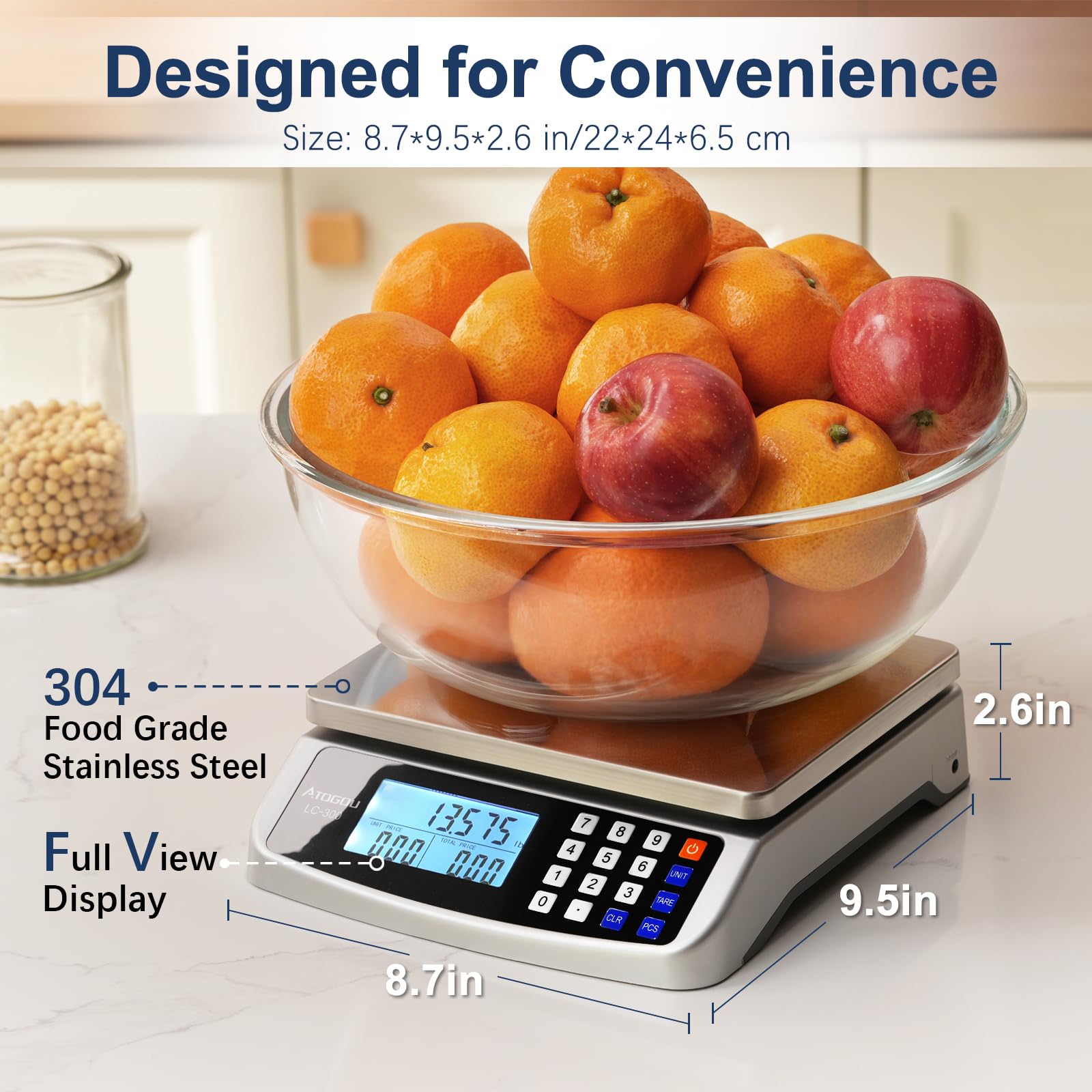 Atogou scale in kitchen weighing vegetables for accurate portioning benefit