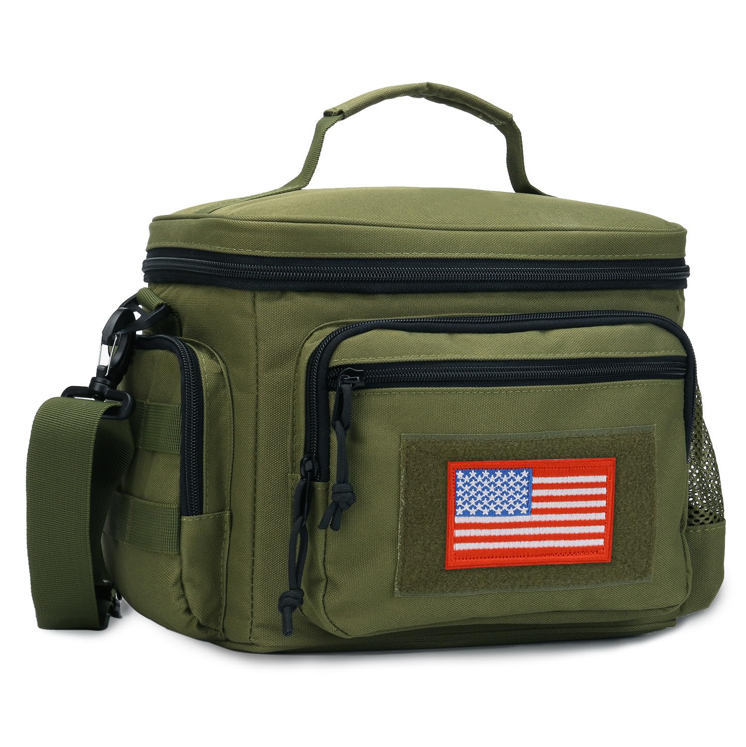 ATRIPACK front view of lunch box showing pockets and rugged build for organized storage