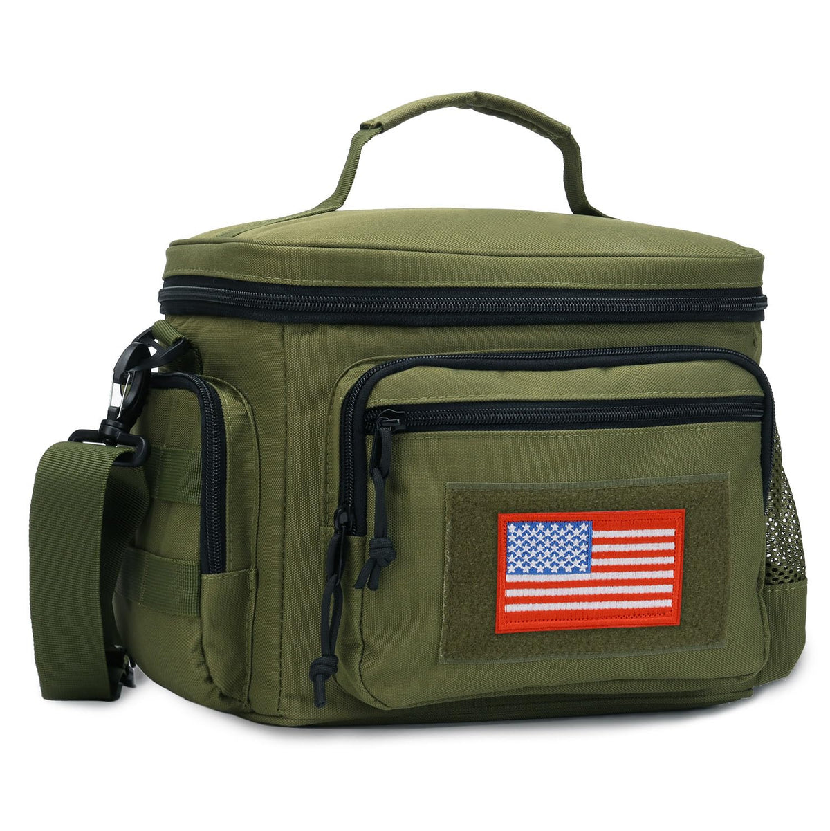 ATRIPACK front view of lunch box showing pockets and rugged build for organized storage