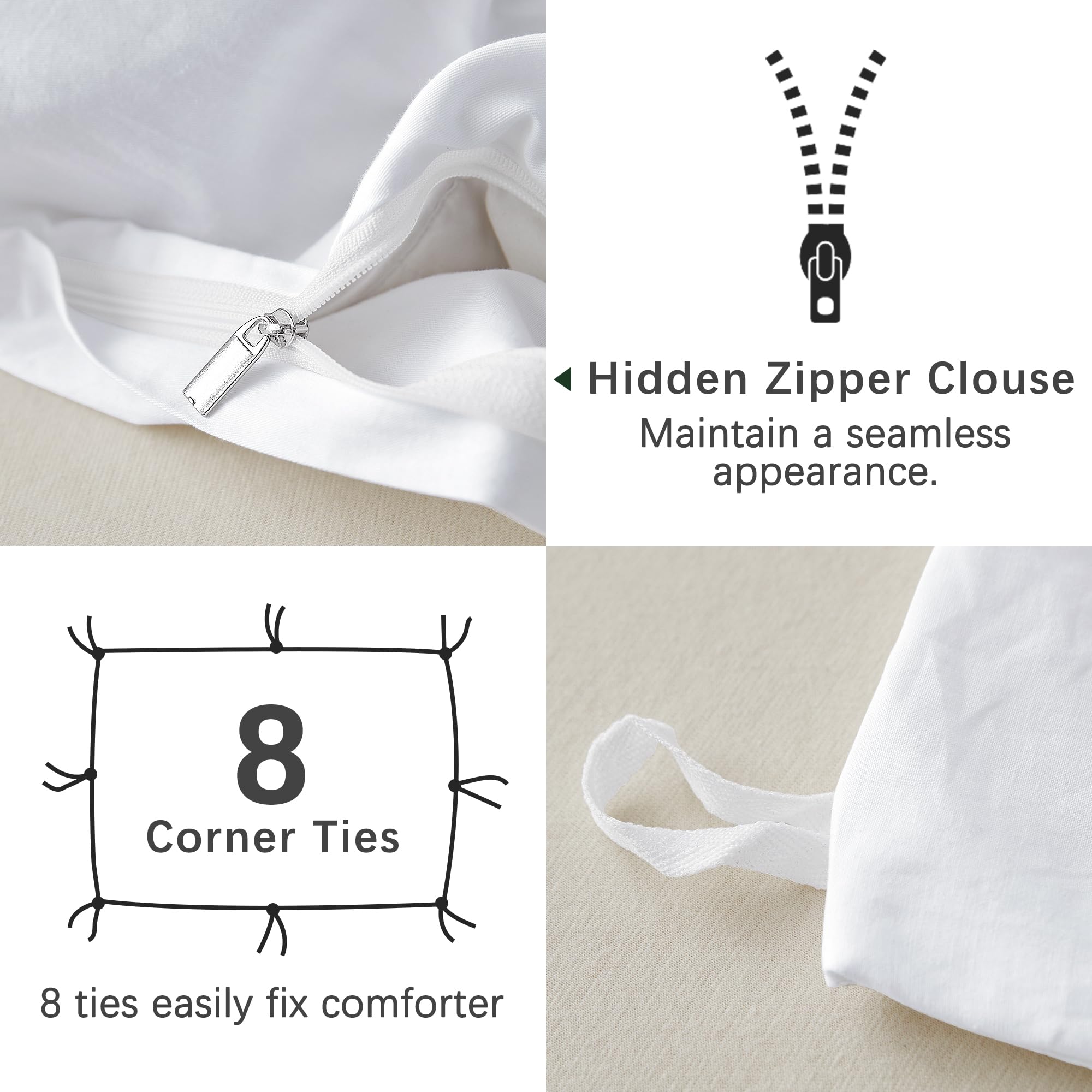 ATsense reinforced corner ties close-up showing strong stitching to keep duvet insert in place