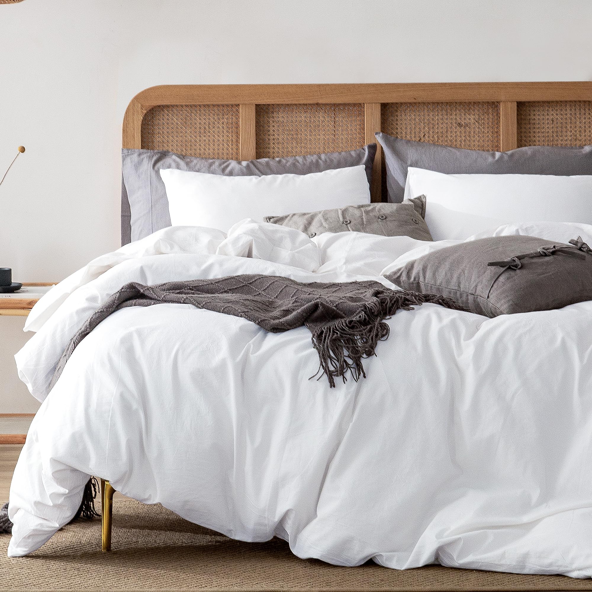 ATsense duvet cover front view showing crisp white finish and farmhouse style benefit: versatile decor
