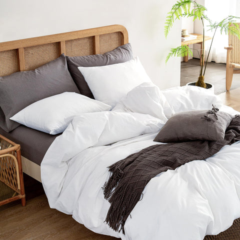 ATsense styled bedroom scene showing duvet cover in a farmhouse setting for inviting atmosphere