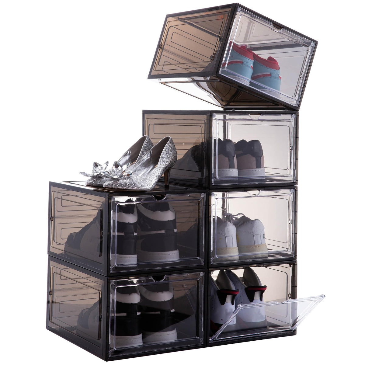 Attelite front view showing six clear shoe boxes for quick identification