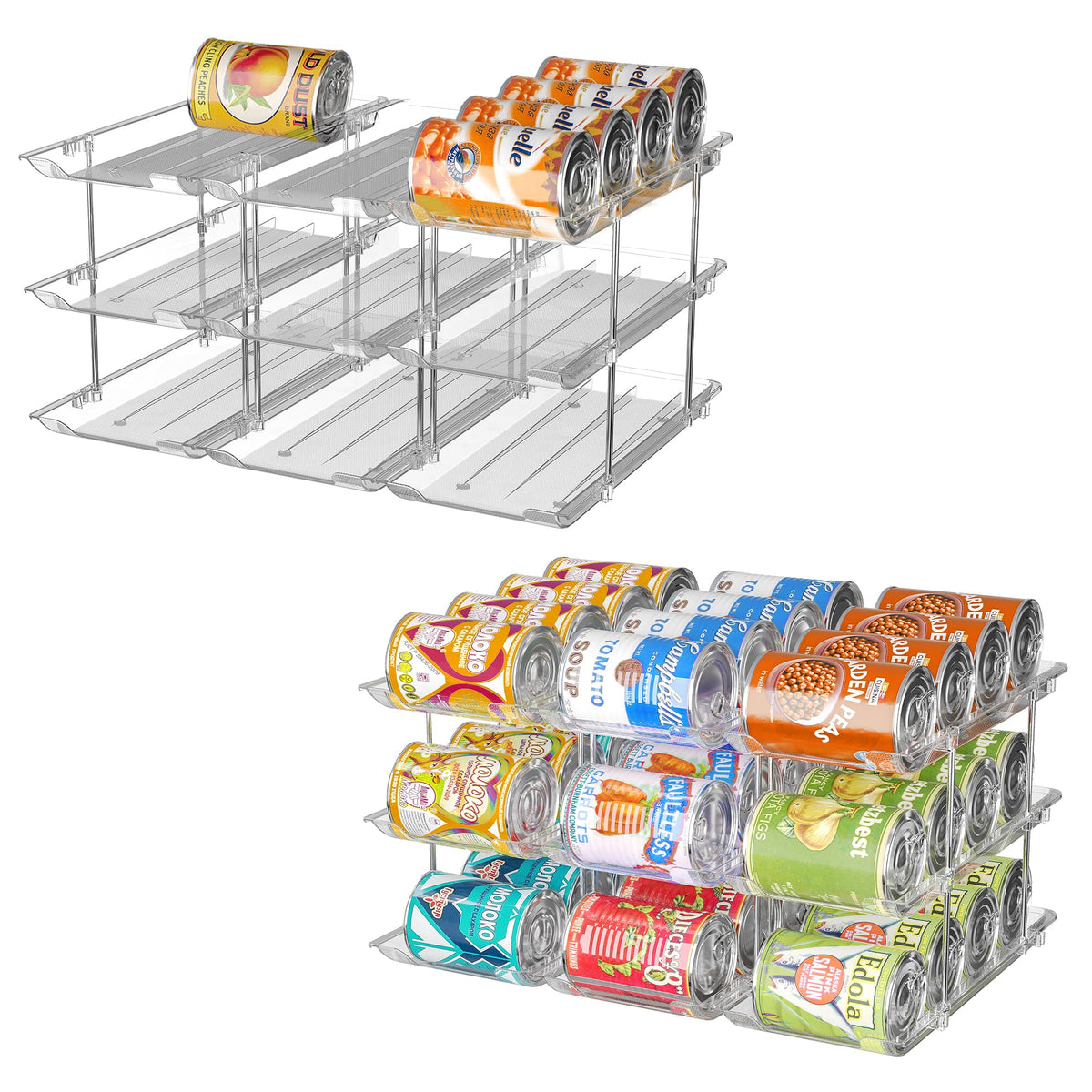 Attelite front view of 2-pack can organizers showing stacked, neat storage benefit