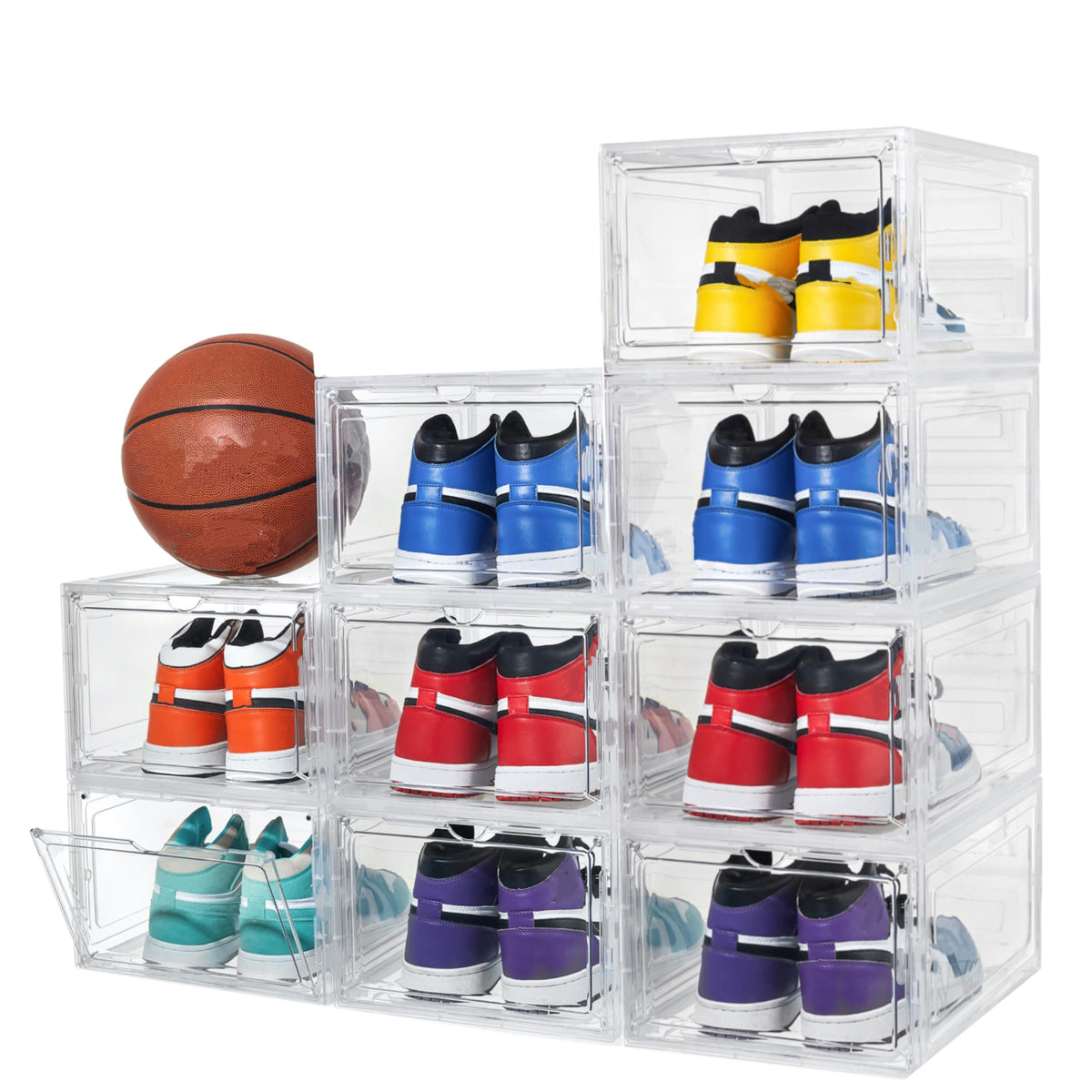 Attelite front view clear shoe box showing neat display and easy identification
