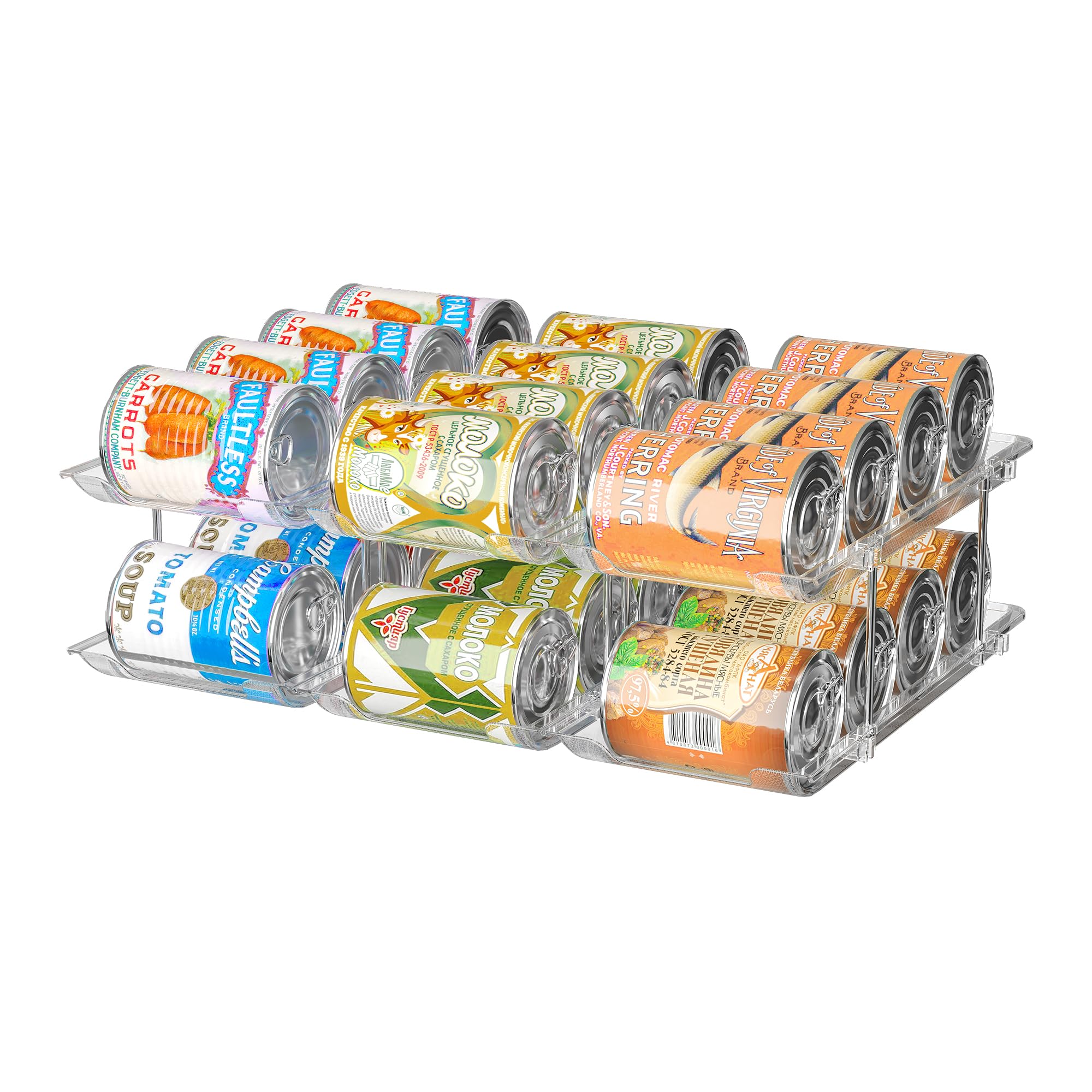 Attelite front view shows compact organizer keeping cans tidy and visible