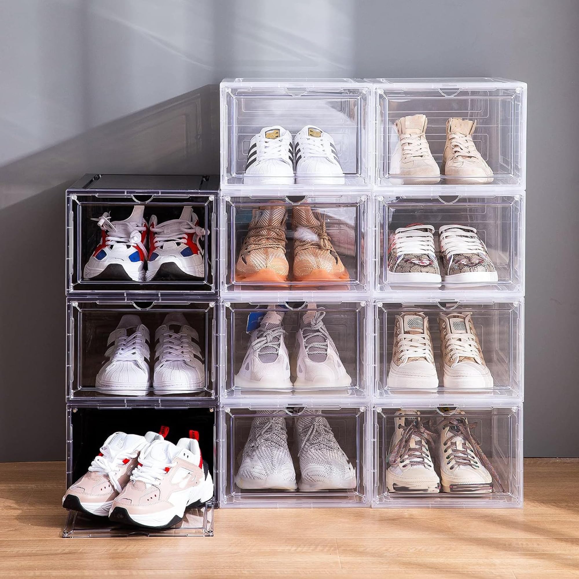Attelite organized closet scene illustrating tidy visible shoe storage