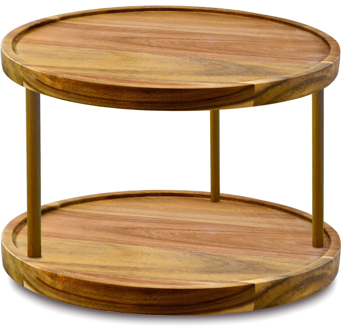 AUAM front view of two-tier acacia organizer shows neat storage benefit