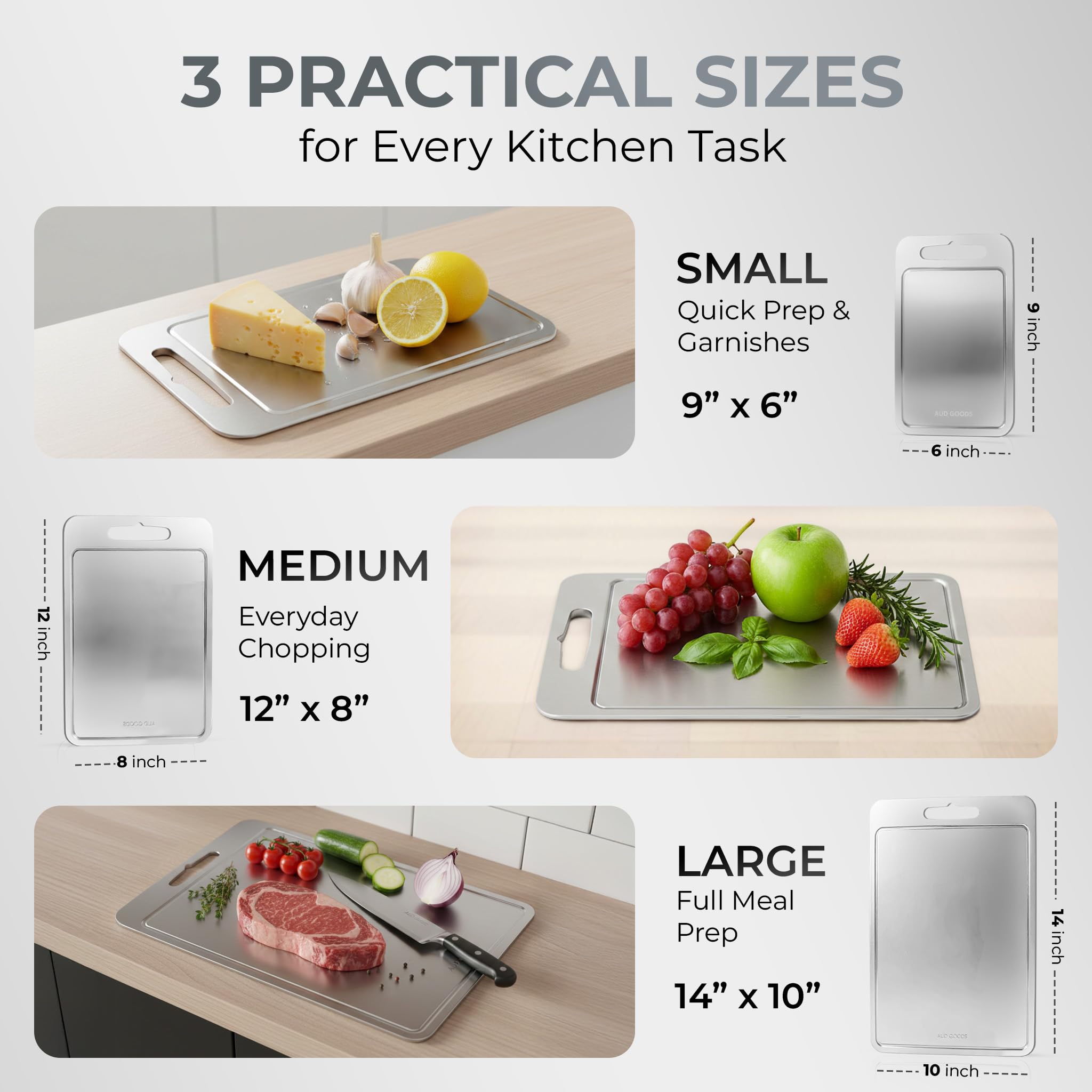 AUD Goods large cutting board on countertop offering spacious prep area