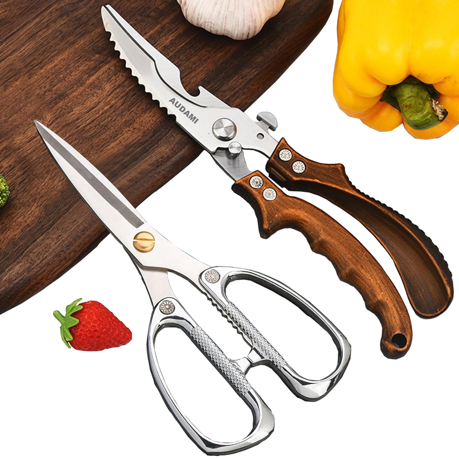 AUDAMI front view of two scissors set showing packaging and complete kit benefit