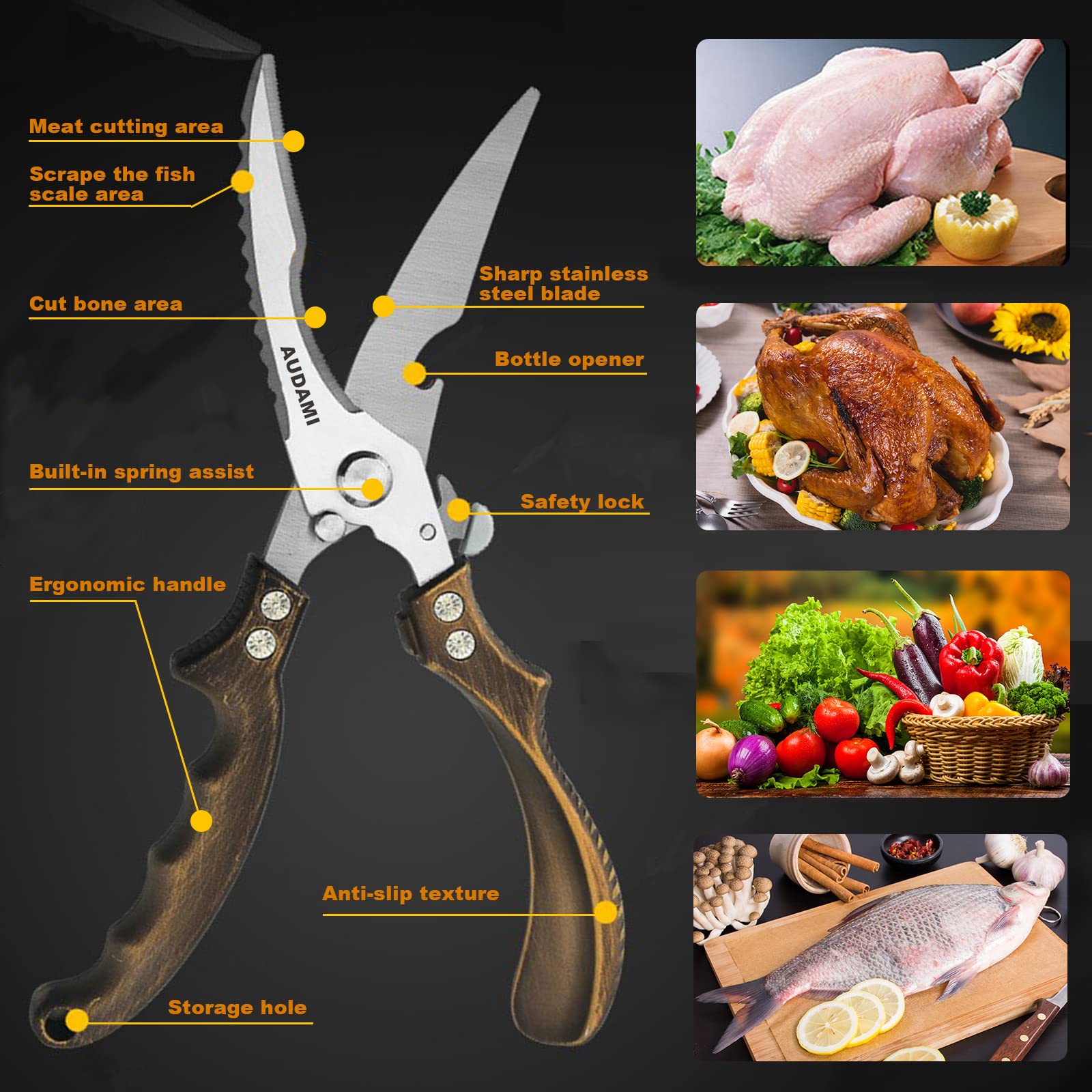 AUDAMI golden meat scissor trimming steak for clean portioning