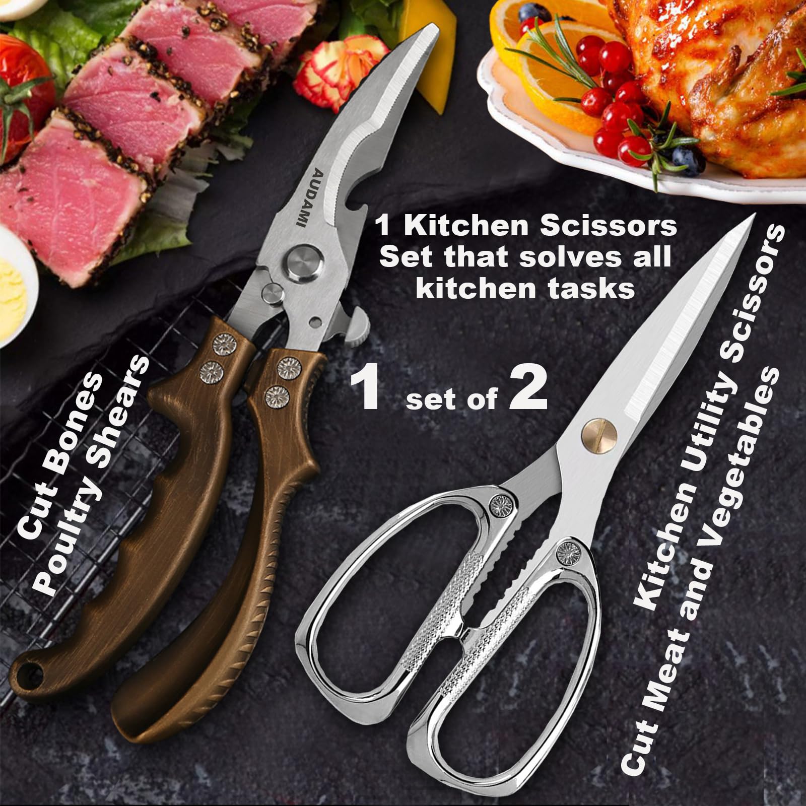 AUDAMI utility scissors handle detail showing ergonomic anti-slip grip benefit