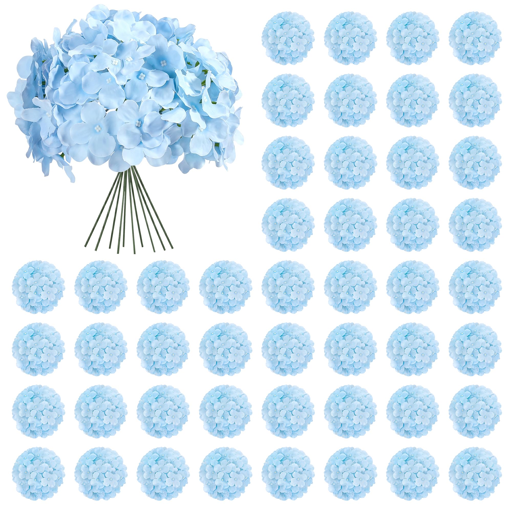 Auihiay front view of blue hydrangea bunch shows full, ready decor