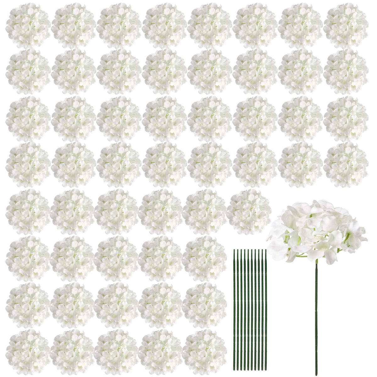Auihiay front view of ivory hydrangea heads showing full bulk and realistic look
