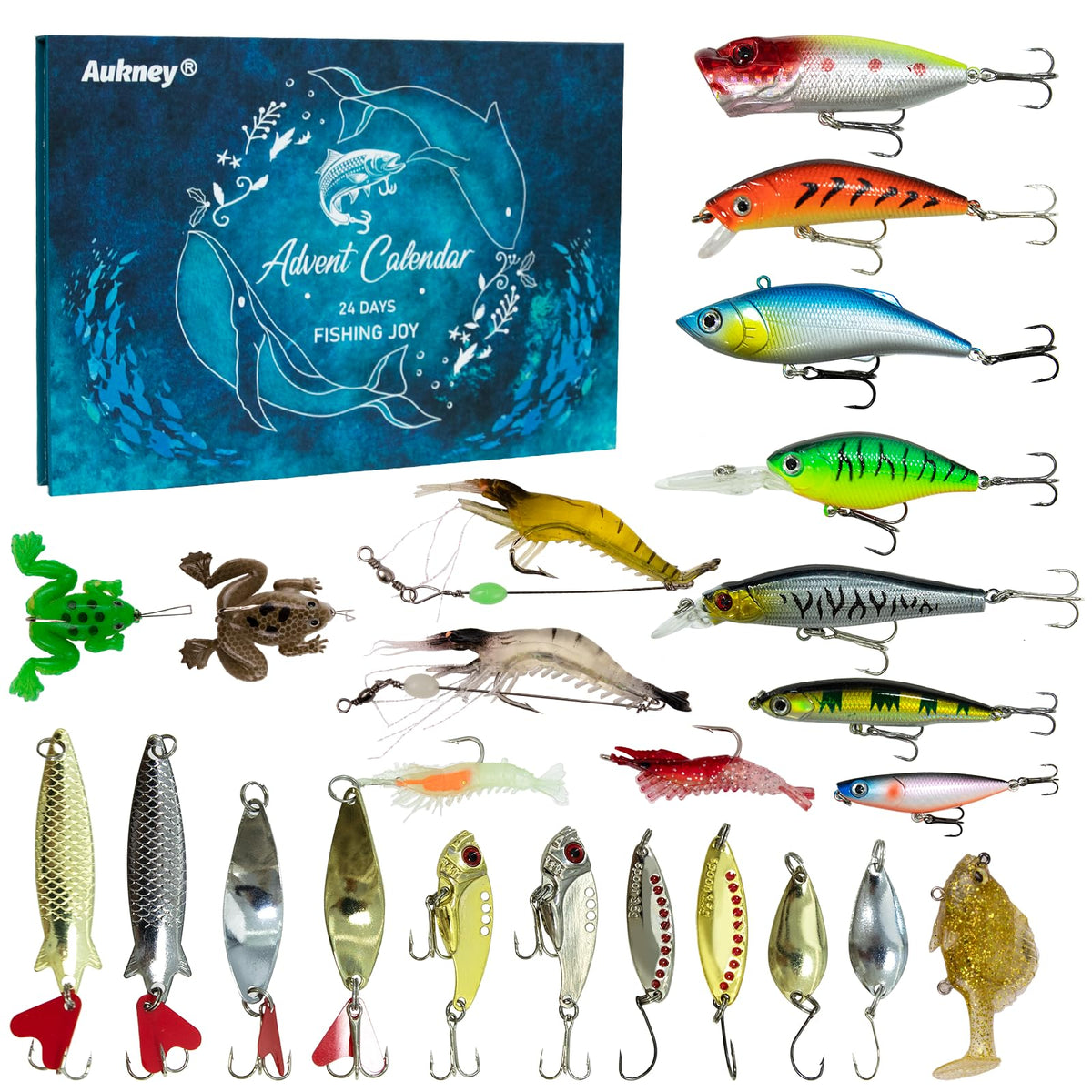 Aukney front packaging of the 24-day lure advent calendar showing gift box and branding, great for gifting