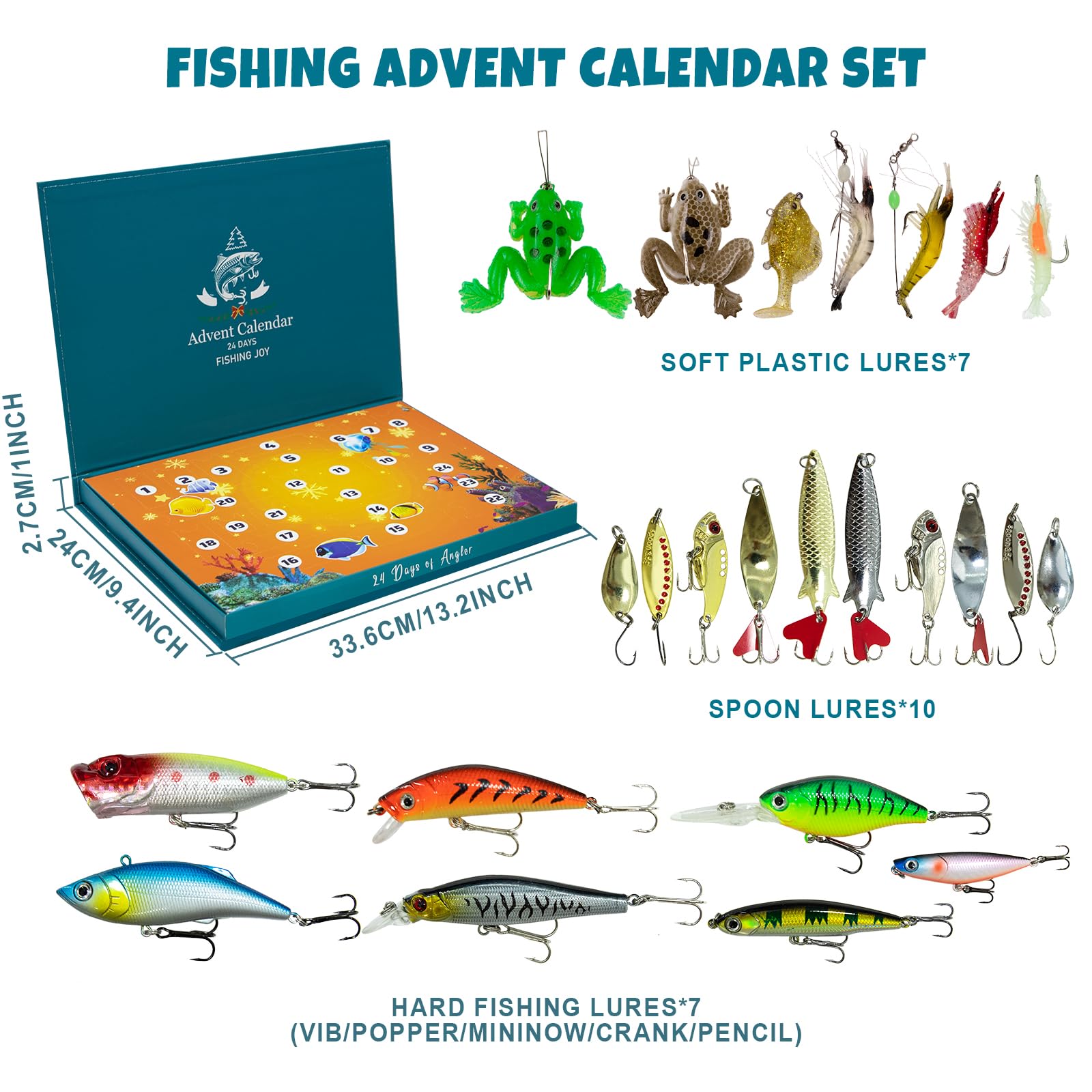 Aukney top-down layout of all 24 lures displayed, illustrating variety and ready-to-fish selection