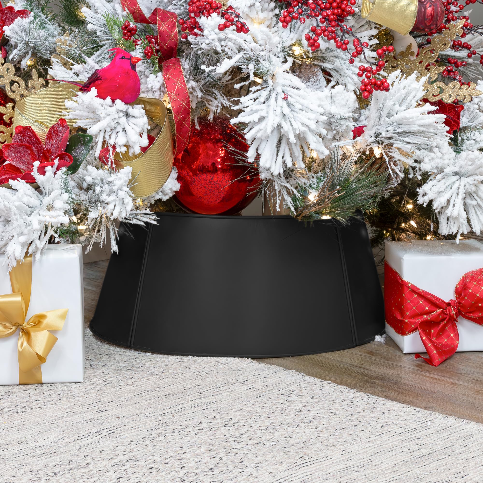 AuldHome Design front view of matte black tree collar showing clean base finish