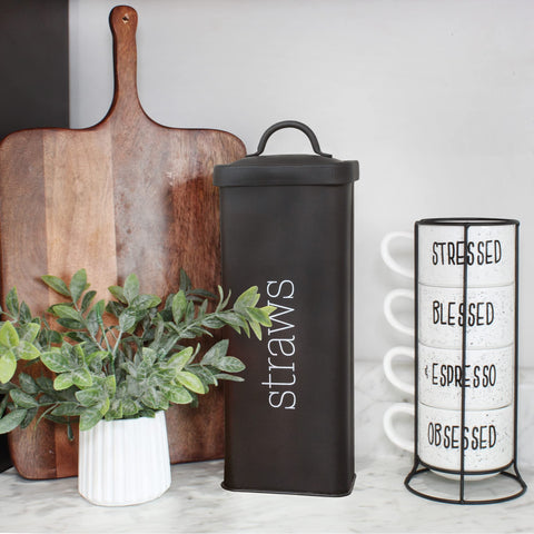 AuldHome Design top opening filled with assorted straws for quick easy dispensing