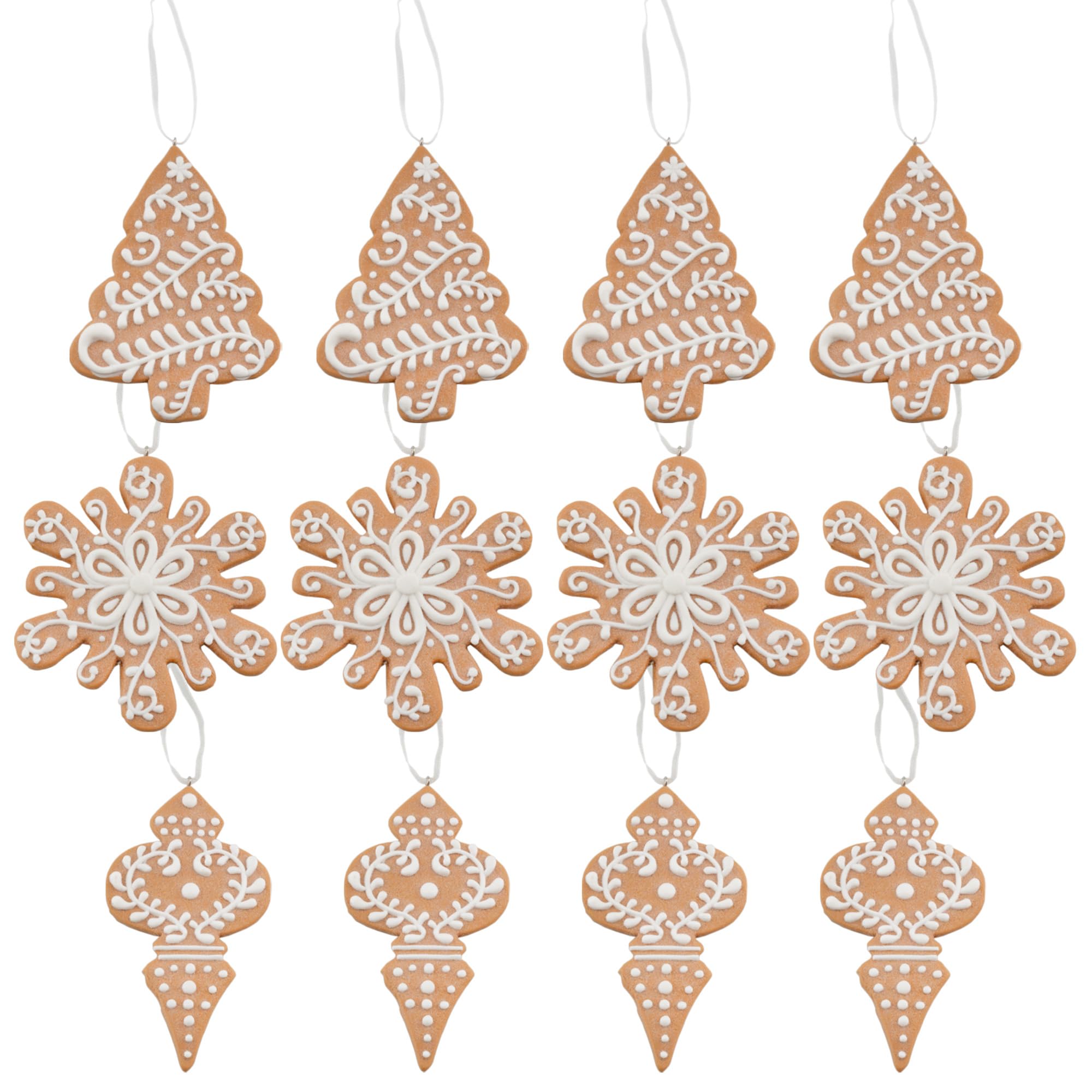 AuldHome Design front view of gingerbread cookie ornaments shows warm vintage charm