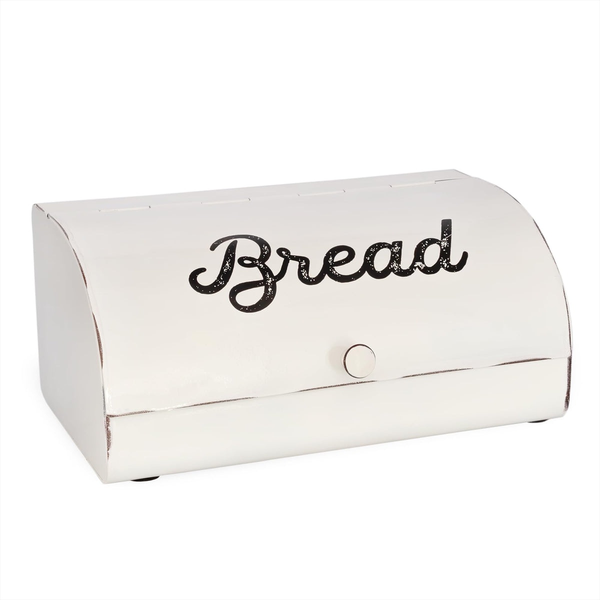 AuldHome Design bread box front view showing vintage charm and tidy storage