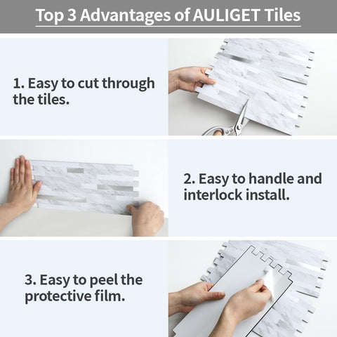 AULIGET kitchen backsplash behind sink demonstrating easy cleaning