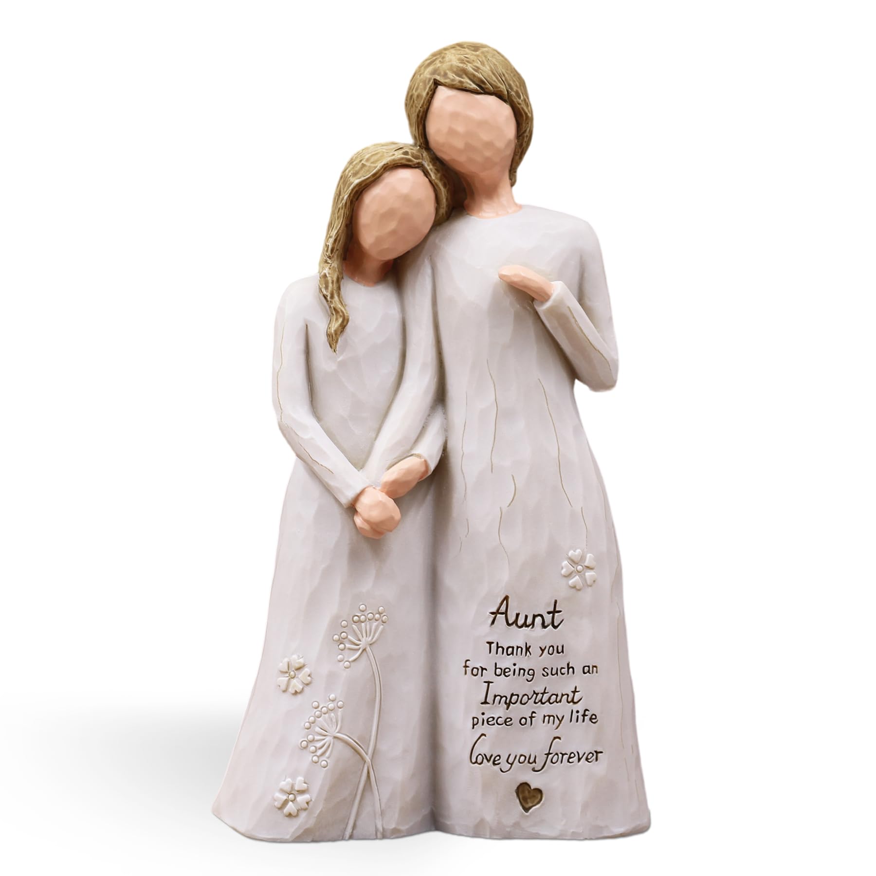 AUMELO front view of aunt and niece figurine showing tender pose and decorative appeal