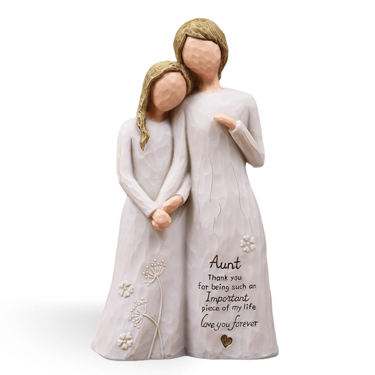 AUMELO front view of aunt and niece figurine showing tender pose and decorative appeal